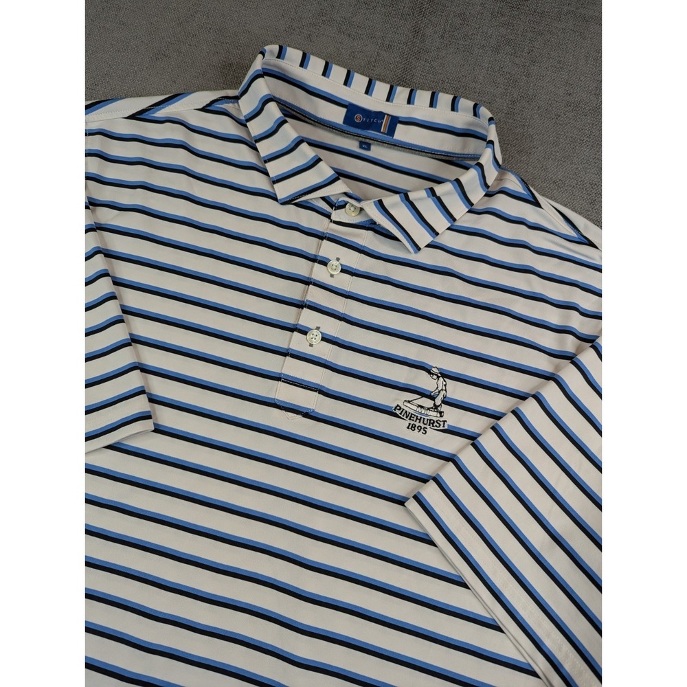 Stitch Golf Polo Shirt Mens XL White Striped Performance Stretch Golf Pinehurst